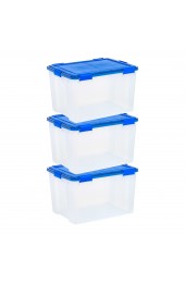 Plastic Storage Containers| IRIS 3-Pack Element Resistant Large 18.5-Gallon (74-Quart) Clear with Blue Lid Heavy Duty Tote with Latching Lid - KH40679