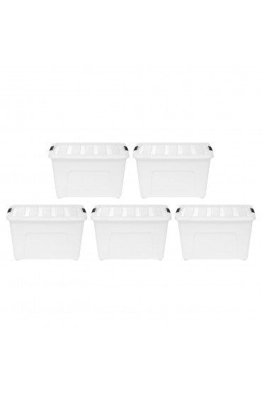 Plastic Storage Containers| IRIS 5-Pack Stack and Pull Medium 13.25-Gallon (51-Quart) Clear Tote with Latching Lid - MR80860