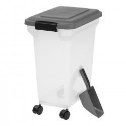 Plastic Storage Containers| IRIS Small 7-Gallon (28-Quart) Dark Gray Rolling Tote with Latching Lid - TW63064