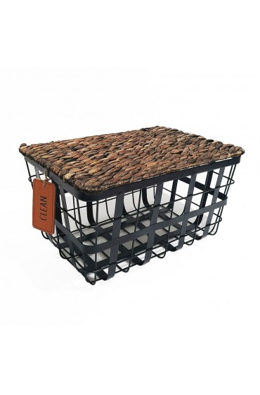 Storage Bins & Baskets| allen + roth 15.5-in W x 8-in H x 10.5-in D Matte Black and Brown Washed Iron Stackable Basket - TG73978