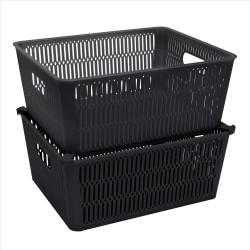 Storage Bins & Baskets| Simplify 2-Pack 9.09-in W x 4.65-in H x 11.1-in D Black Polypropylene Stackable Basket - WC53252