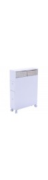 Storage Drawers| Goplus Wood Floor Bathroom Storage Rolling Cabinet Holder Organizer Bath Toilet White - VA70840