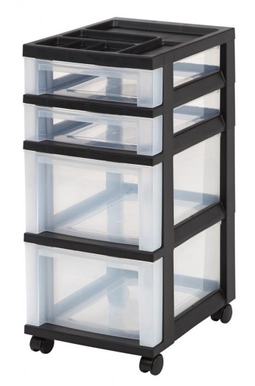 Storage Drawers| IRIS 25.94-in H x 12.05-in W x 14.25-in D 4-Drawers Black Plastic 4 Drawer Cart - RE21531