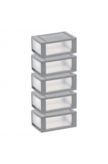 Storage Drawers| IRIS 5.38-in H x 8.5-in W x 13.13-in D 1-Drawers Gray with Clear Drawer Plastic 5 Drawer (5-Pack) - VR83140