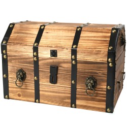 Storage Trunks| Vintiquewise Large Wooden Pirate Lockable Trunk with Lion Rings - KH88510