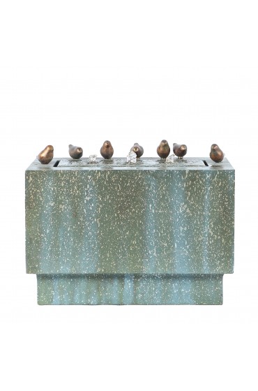 Outdoor Fountains| Luxen Home Stone and Patina Rectangular Fountain with LED Lights and Bronze Birds - NM28313