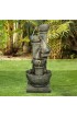 Outdoor Fountains| Watnature Rustic Pots Floor Water Fountain with Light 39.3-in H Resin Tiered Fountain Outdoor Fountain - OH35956