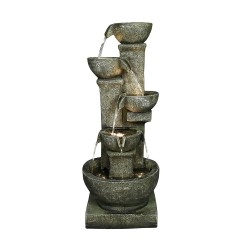 Outdoor Fountains| Watnature Rustic Pots Floor Water Fountain with Light 39.3-in H Resin Tiered Fountain Outdoor Fountain - OH35956