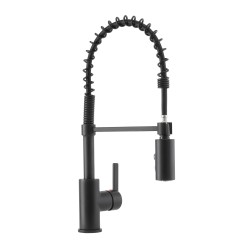 Kitchen Faucets| Project Source Flynt Matte Black 1-Handle Deck-mount Pull-down Handle Kitchen Faucet (Deck Plate Included) - RB83328