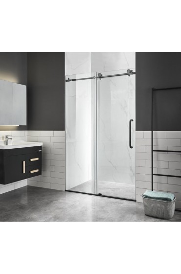Shower Doors| ANZZI Madam Series 60-in W x 76-in H Frameless Sliding Matte Black Standard Shower Door (Clear Glass) - OR78409