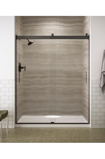 Shower Doors| KOHLER Levity 24-9/16-in to 25-9/16-in W x 74-in H Frameless Sliding Anodized Dark Bronze Soft Close Alcove Shower Door (Frosted Glass) - WB88814