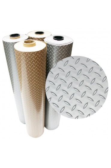 | Rubber-Cal Diamond-Plate Metallic 0.098-in x 48-in x 240-in Metallic Silver Diamond Vinyl/Plastic Roll Multipurpose Flooring - ZT25603