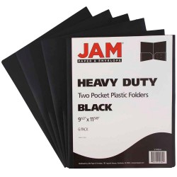 Folders| JAM Paper JAM Paper Heavy Duty Plastic Two-Pocket School Folders, Black, 6/Pack - JF50692