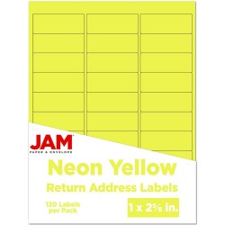 Sticky Notes| JAM Paper JAM PAPER Return Address Labels, Standard Mailing, 1 x 2-5/8, Neon Yellow, 120 Shipping Labels/Pack - FM73467