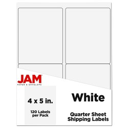 Sticky Notes| JAM Paper JAM PAPER Shipping Address Labels, Extra Large, 4 x 5, White, 4 Labels per Page/120 Labels Total - YL99227
