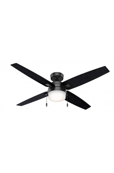 | Hunter Crossfield 54-in Matte Black LED Indoor Downrod or Flush Mount Ceiling Fan with Light (4-Blade) - MS15286