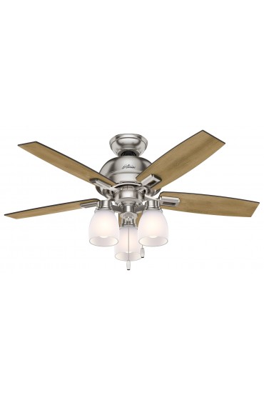 | Hunter Donegan 44-in Brushed Nickel LED Indoor Downrod or Flush Mount Ceiling Fan with Light (5-Blade) - MO89872