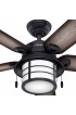 | Hunter Key Biscayne 54-in Weathered Zinc LED Indoor/Outdoor Downrod or Flush Mount Ceiling Fan with Light (5-Blade) - VO85799