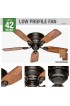 | Hunter Low Profile 42-in New Bronze Indoor Flush Mount Ceiling Fan (5-Blade) - FG74842