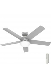 | Hunter Yuma 52-in Dove Grey LED Indoor/Outdoor Downrod or Flush Mount Ceiling Fan with Light Remote (5-Blade) - ZJ50597