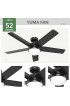 | Hunter Yuma 52-in Matte Black LED Indoor/Outdoor Downrod or Flush Mount Ceiling Fan with Light Remote (5-Blade) - HO52036