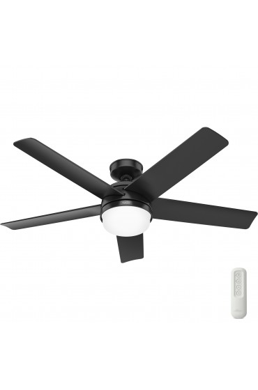 | Hunter Yuma 52-in Matte Black LED Indoor/Outdoor Downrod or Flush Mount Ceiling Fan with Light Remote (5-Blade) - HO52036