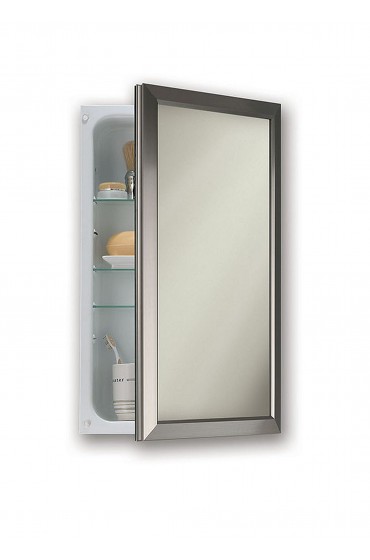 Medicine Cabinets| Jensen Hampton 15.75-in x 25.5-in Recessed Satin Nickel Mirrored Rectangle Medicine Cabinet - JK98881