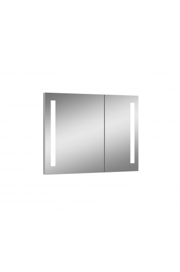 Medicine Cabinets| lighted IMPRESSIONS Royale 32-in x 28-in Lighted Recessed Aluminum Mirrored Rectangle Medicine Cabinet with Outlet - OH46616