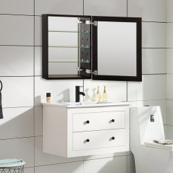 Medicine Cabinets| WELLFOR Bathroom medicine cabinet 23-in x 30-in Surface/Recessed Black Mirrored Rectangle Medicine Cabinet - PP36678