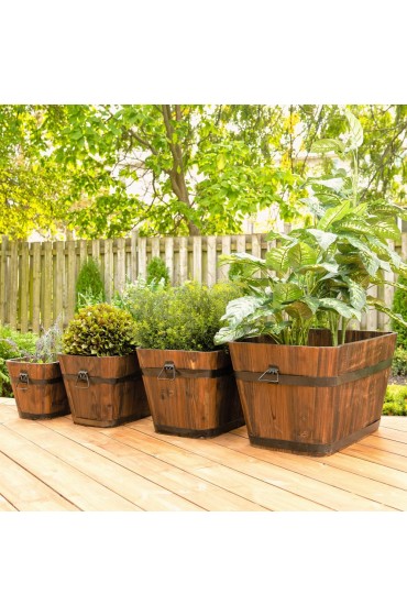 Planters, Stands & Window Boxes| Leisure Season 27-in W x 16-in H Medium Brown Wood Barrel with Drainage Holes - PZ16937