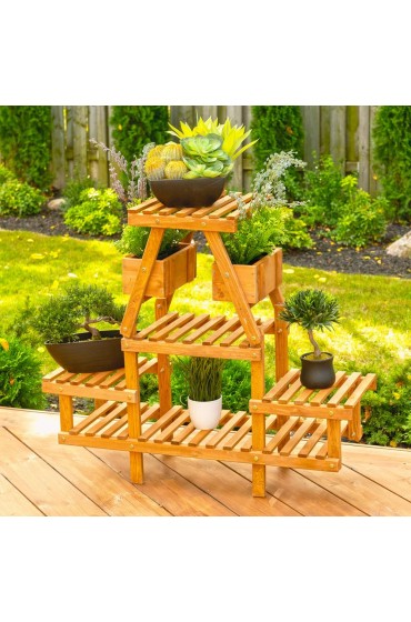 Planters, Stands & Window Boxes| Leisure Season 32-in H x 35-in W Medium Brown Outdoor Novelty Wood Plant Stand - BB02750
