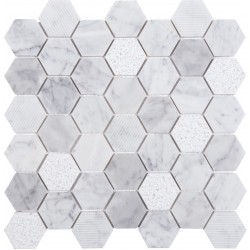 Tile| Satori Carrara 12-in x 12-in Multi-finish Natural Stone Marble Honeycomb Wall Tile - IG23684