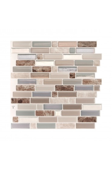 Tile| Smart Tiles Peel and Stick Backsplash Crescendo Terra 4-Pack Beige, Brown, Grey 10-in x 10-in Glossy Resin Mixed Pattern Stone Look Peel & Stick Wall Tile - ZP23546