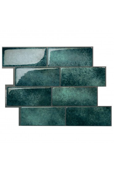 Tile| Smart Tiles Peel and Stick Backsplash Metro Medina 4-Pack Green 8-in x 12-in Glossy Resin Brick Subway Peel & Stick Wall Tile - IO47230