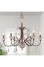 Chandeliers| LNC Royal 6-Light Distressed White and Bronze Coffee Gold Vintage Chandelier - ZA41546