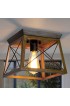 Flush Mount Lighting| LNC Chet Ill 1-Light 10-in Matte Black and Brown Wood Tone LED Flush Mount Light - JI73305