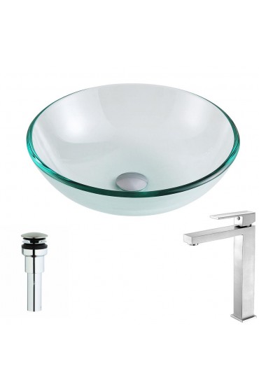 Bathroom Sinks| ANZZI Etude Clear Tempered Glass Vessel Round Modern Bathroom Sink with Faucet Drain Included (16.5-in x 16.5-in) - GZ26608
