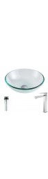 Bathroom Sinks| ANZZI Etude Clear Tempered Glass Vessel Round Modern Bathroom Sink with Faucet Drain Included (16.5-in x 16.5-in) - GZ26608