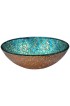 Bathroom Sinks| ANZZI Makata Gold/Cyan Mix Tempered Glass Vessel Round Modern Bathroom Sink Drain Included (16.5-in x 16.5-in) - BL78441