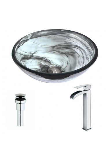 Bathroom Sinks| ANZZI Mezzo series Slumber Wisp Tempered Glass Vessel Round Modern Bathroom Sink with Faucet Drain Included (16.5-in x 16.5-in) - HP16390