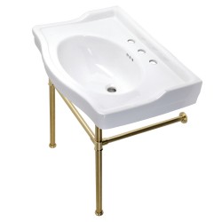 Bathroom Sinks| Kingston Brass Victorian Brushed Brass Ceramic Wall-mount Rectangular Traditional Bathroom Sink (29.94-in x 21.63-in) - PJ68538