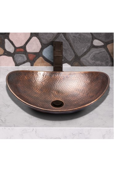 Bathroom Sinks| Monarch Abode Hand Hammered Copper Vessel Oval Rustic Bathroom Sink (19-in x 13.8-in) - OR37045