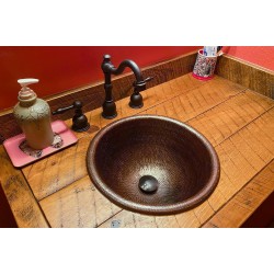 Bathroom Sinks| PREMIER COPPER PRODUCTS Copper Bathroom Sinks Oil Rubbed Bronze Copper Drop-In Round Farmhouse Bathroom Sink (14-in x 14-in) - CQ25563