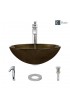 Bathroom Sinks| Rene Regal Bronze and Earth Tones Tempered Glass Vessel Round Modern Bathroom Sink with Faucet Drain Included (16.5-in x 16.5-in) - TC42188
