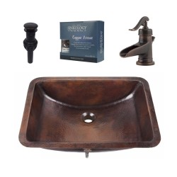 Bathroom Sinks| SINKOLOGY Aged Copper Undermount Rectangular Rustic Bathroom Sink with Faucet and Overflow Drain Included (21-in x 15.25-in) - FT44091