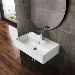 Bathroom Sinks| Swiss Madison Claire White Ceramic Wall-mount Rectangular Modern Bathroom Sink with Overflow Drain (23.3-in x 13-in) - FT23041