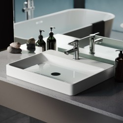 Bathroom Sinks| Swiss Madison Ivy Glossy White Ceramic Vessel Rectangular Modern Bathroom Sink with Overflow Drain (18.5-in x 23.5-in) - HM65662
