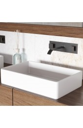 Bathroom Sinks| VIGO Magnolia Matte White Matte Stone Vessel Rectangular Modern Bathroom Sink (21.25-in x 13.875-in) - HN73439