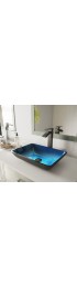 Bathroom Sinks| VIGO Turquoise water Turquoise Water Glass Vessel Rectangular Modern Bathroom Sink (13-in x 18.125-in) - ED79304