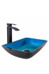 Bathroom Sinks| VIGO Vessel sink Matte Black Glass Vessel Rectangular Modern Bathroom Sink with Faucet Drain Included (13-in x 18.125-in) - DQ97500